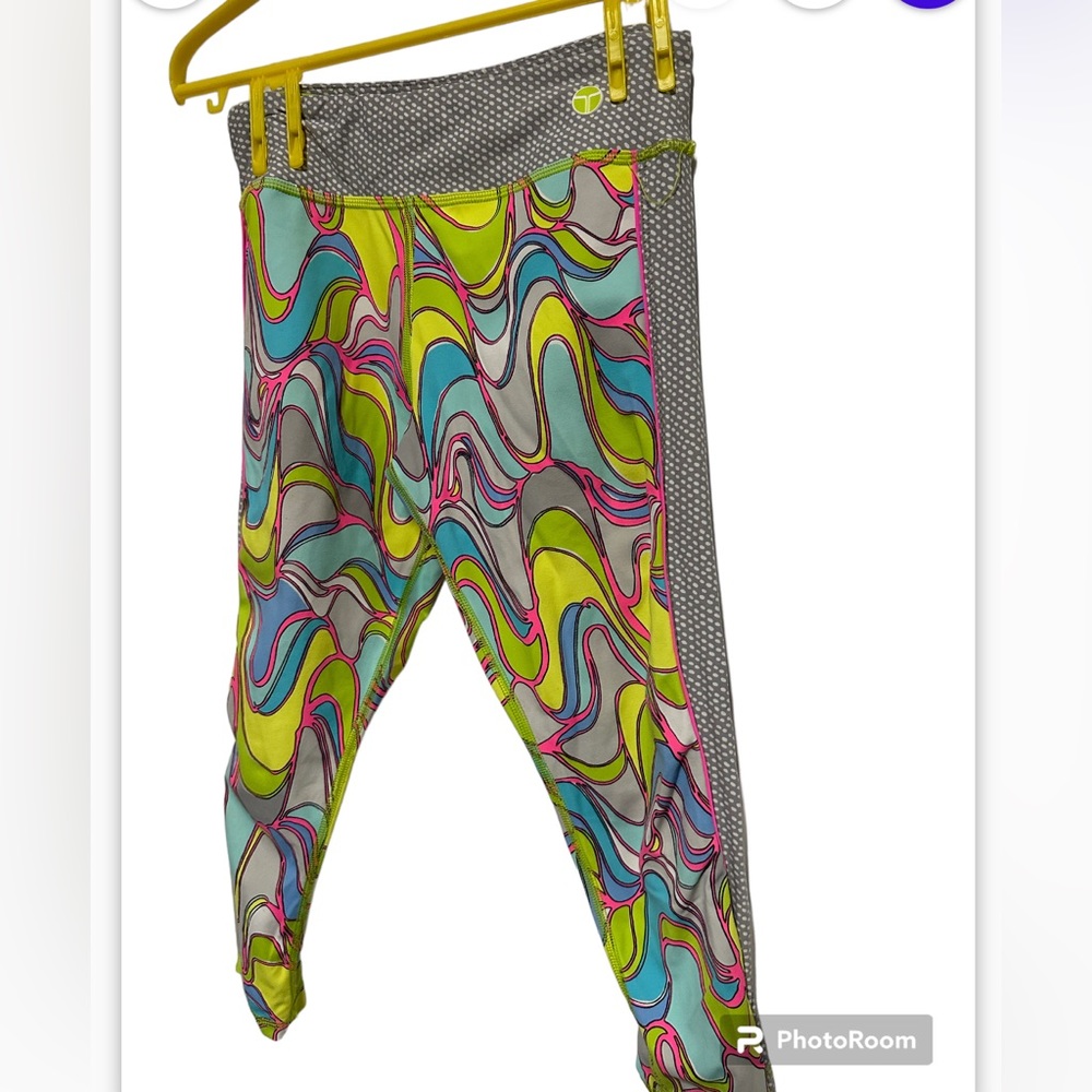 Trina Turk Women's Yellow Athletic Yoga Psychedelic Cropped Capris Leggings S